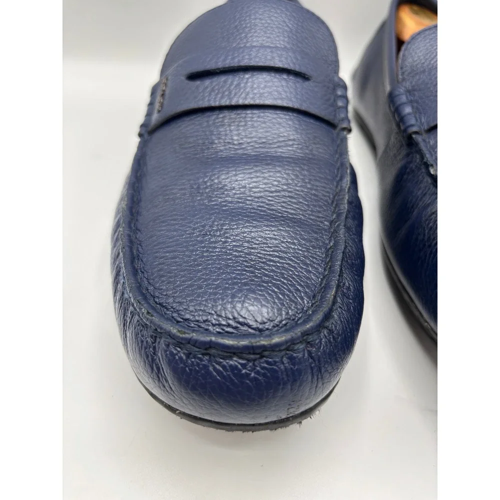 Coach C3098 Men's Navy Blue Pebbled Leather Penny Loafers Driving Shoes Size 12D